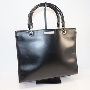 Vintage Gucci Black Leather Bamboo Top Handle